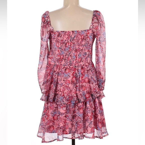 French Connection Fotini Recycled Hallie Tiered Mini Dress in Sea Pink Size 6 US - Picture 6 of 11